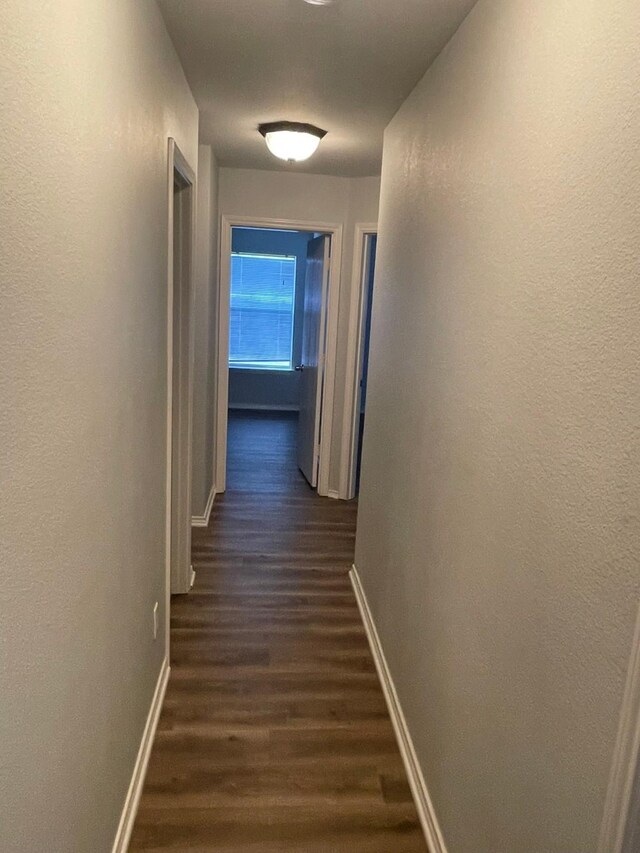 corridor with dark hardwood / wood-style floors