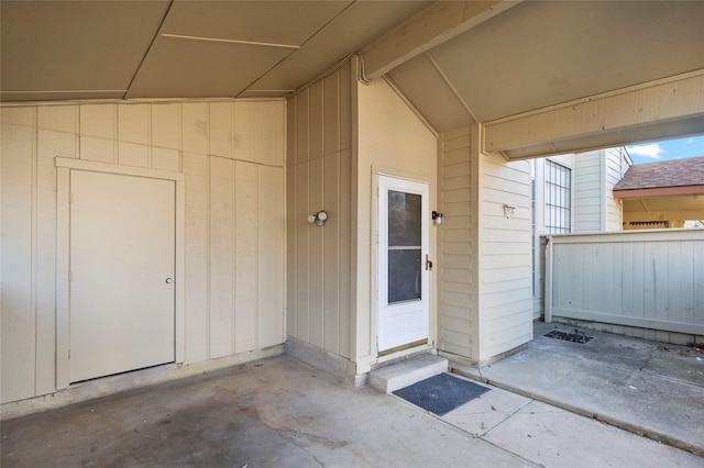 entrance to property with a patio area