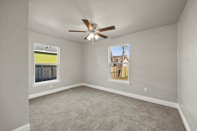 spare room with ceiling fan and carpet flooring