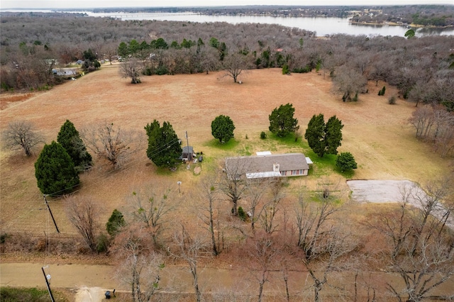 drone / aerial view featuring a rural view and a water view