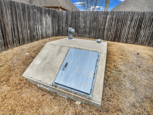 view of storm shelter