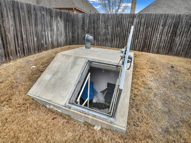 view of storm shelter