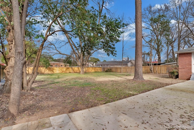 view of yard with a fenced backyard