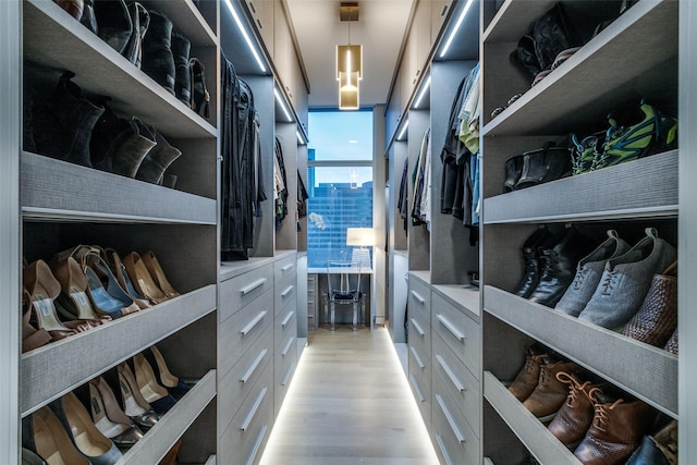 walk in closet featuring light wood-type flooring