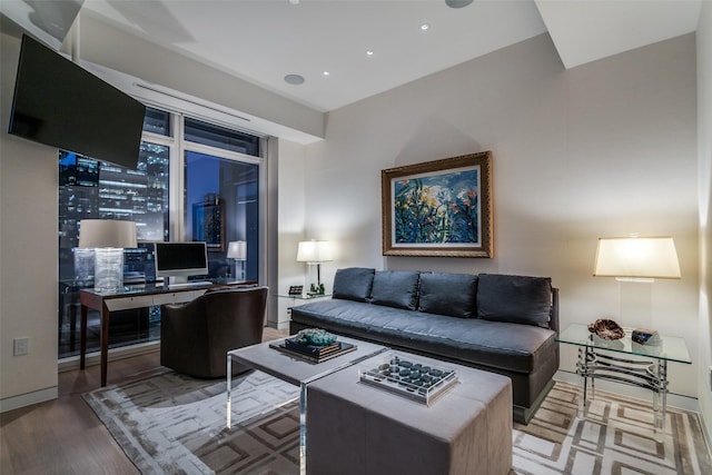 living room with hardwood / wood-style floors