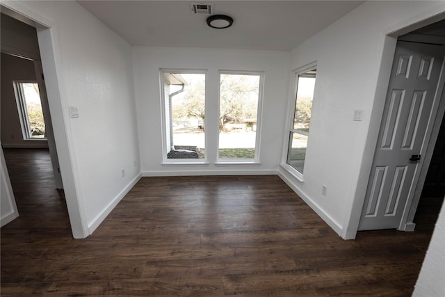 unfurnished dining area featuring dark hardwood / wood-style flooring