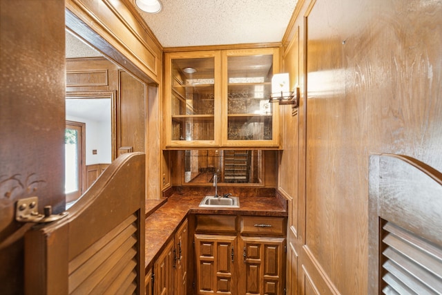 bar featuring sink and a textured ceiling