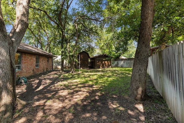 view of yard with a storage unit