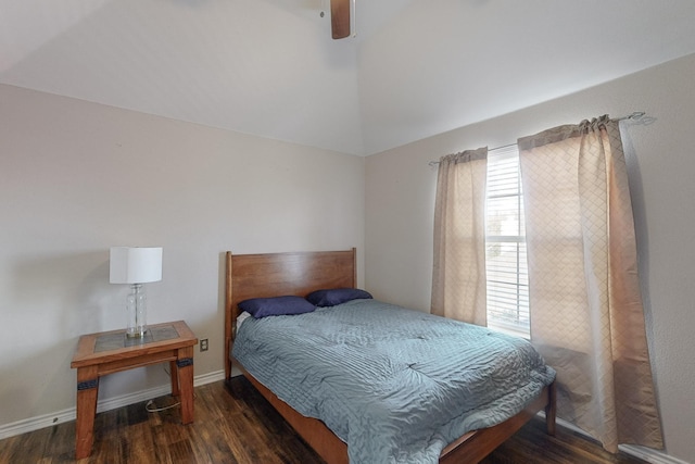 bedroom featuring dark hardwood / wood-style floors and ceiling fan