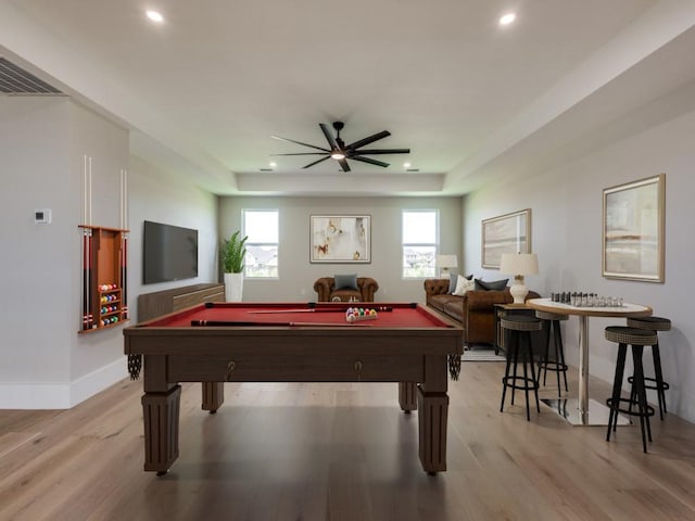 1165 Stonebridge Pass, Gunter, TX 75058 - recreation room featuring billiards table, light wood-style floors, recessed lighting, and a ceiling fan