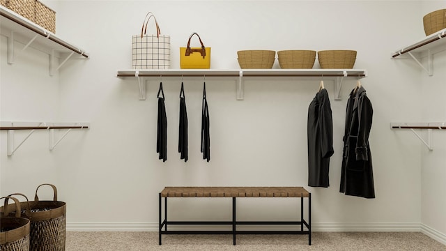 spacious closet with light colored carpet