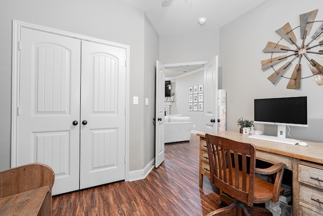 office area featuring dark hardwood / wood-style floors