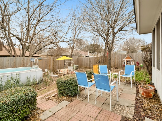 view of patio / terrace featuring a fenced in pool and a fenced backyard