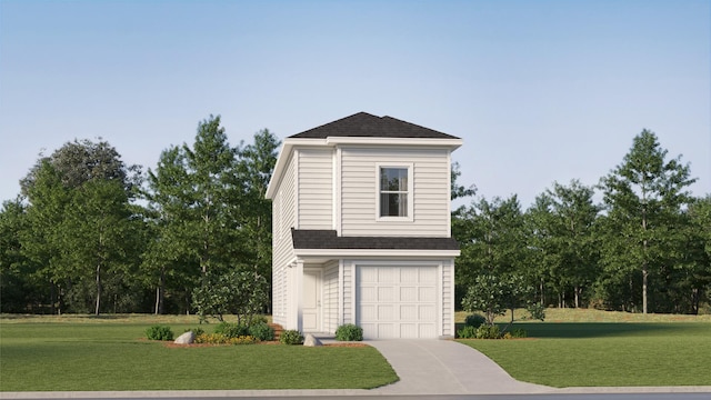 view of front facade with a garage and a front yard