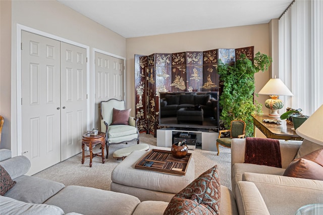 living room with carpet floors