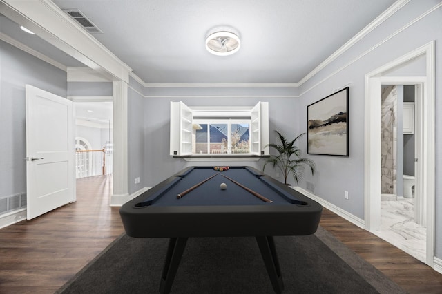 5008 Bellerive Dr, Dallas, TX 75287 - playroom with wood finished floors, billiards, crown molding, and baseboards