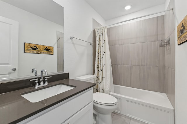 full bathroom featuring vanity, toilet, and shower / tub combo