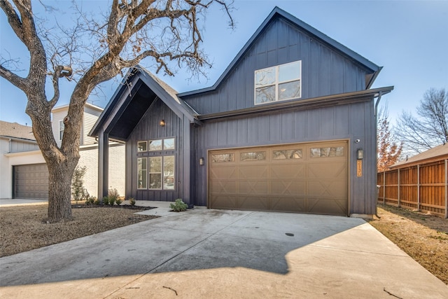 modern farmhouse style home with a garage