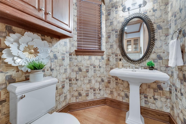 bathroom with ornamental molding and toilet