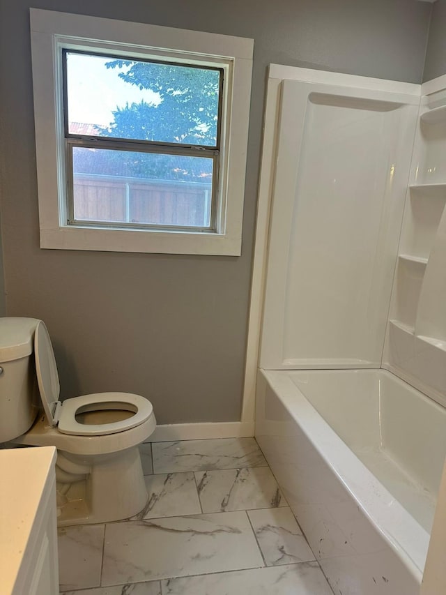 full bathroom with vanity, toilet, and tub / shower combination