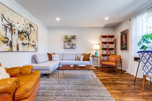 living room with dark wood-type flooring