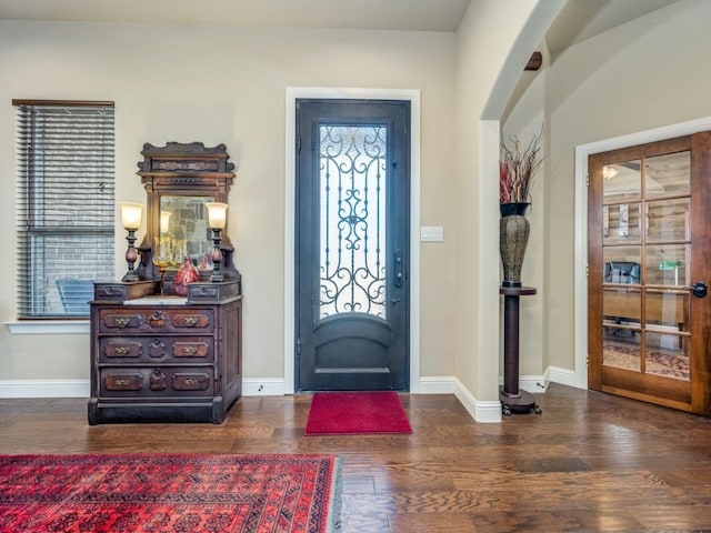 foyer with dark wood-type flooring and plenty of natural light