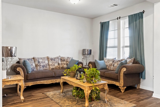 living room with hardwood / wood-style flooring