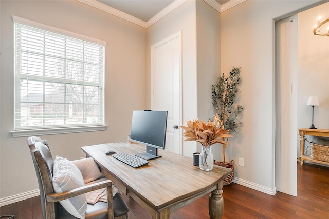 957 Prairie Timber Rd, Burleson, TX 76028 - office space with crown molding, baseboards, plenty of natural light, and wood finished floors