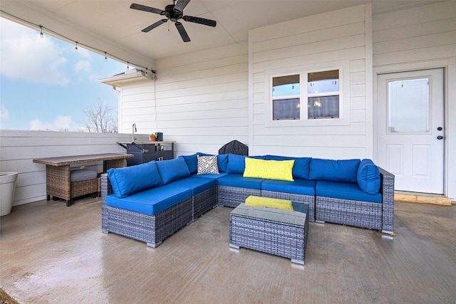 view of patio / terrace with an outdoor hangout area and ceiling fan