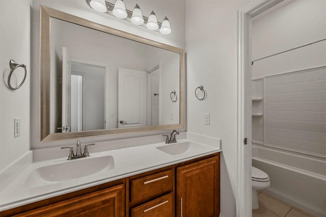 full bathroom with vanity, tile patterned flooring, shower / bathtub combination, and toilet