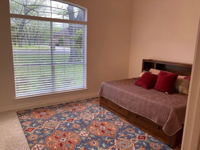 bedroom with carpet floors and multiple windows