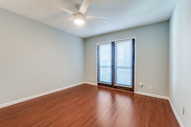 unfurnished room featuring ceiling fan and hardwood / wood-style floors