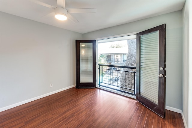 unfurnished room featuring hardwood / wood-style flooring and ceiling fan