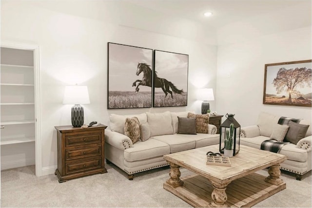 living room with light carpet