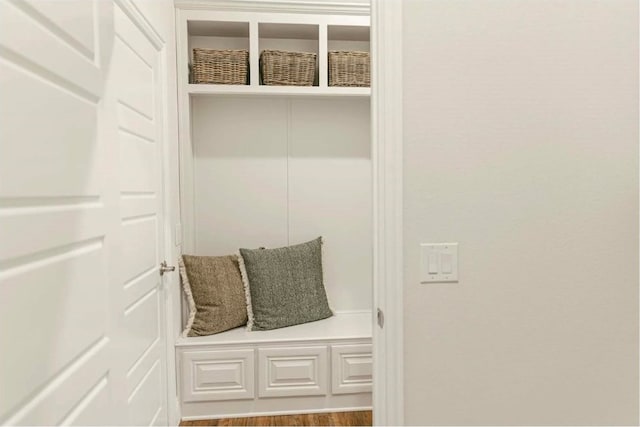 mudroom with hardwood / wood-style flooring