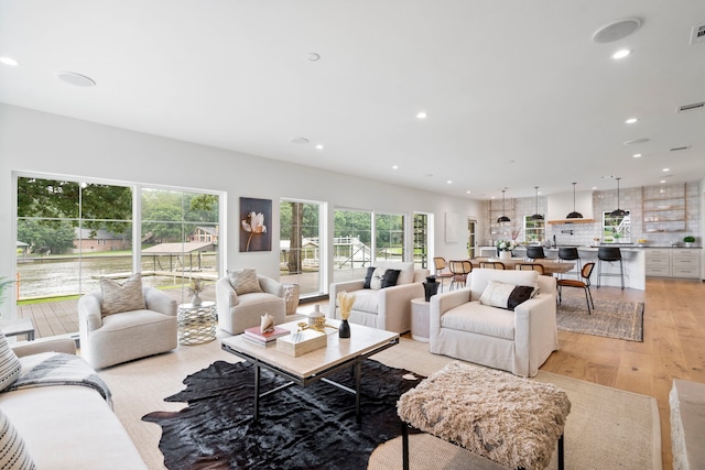 living room with light wood-type flooring