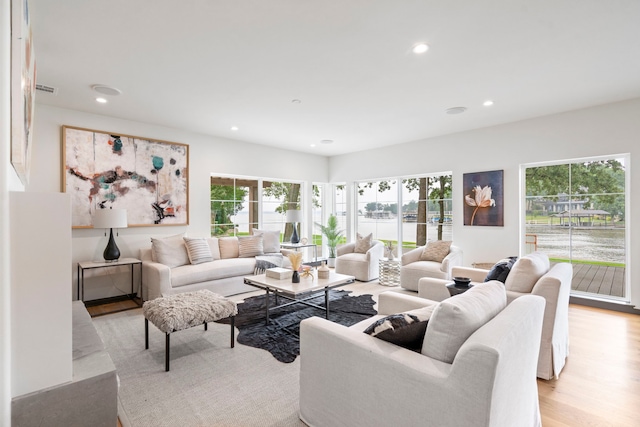 living room featuring light wood-type flooring