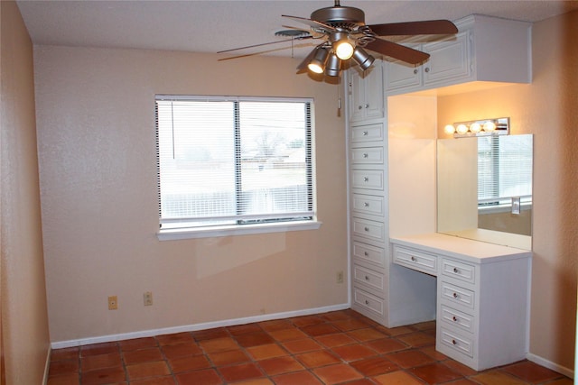 bathroom with tile patterned flooring and ceiling fan