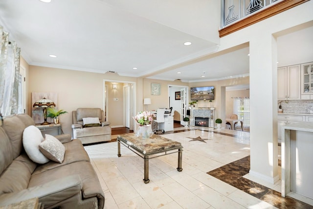 living room featuring ornamental molding