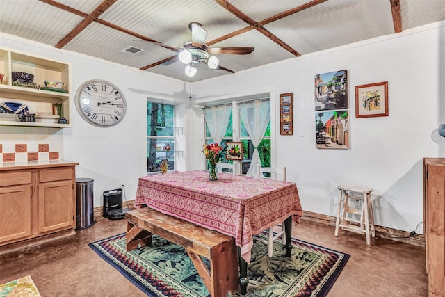 dining room featuring ceiling fan