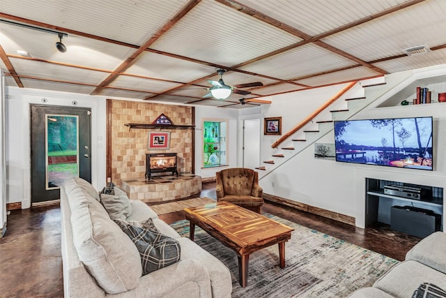 living room with ceiling fan