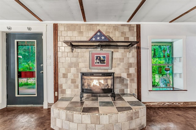 details with beam ceiling and concrete floors