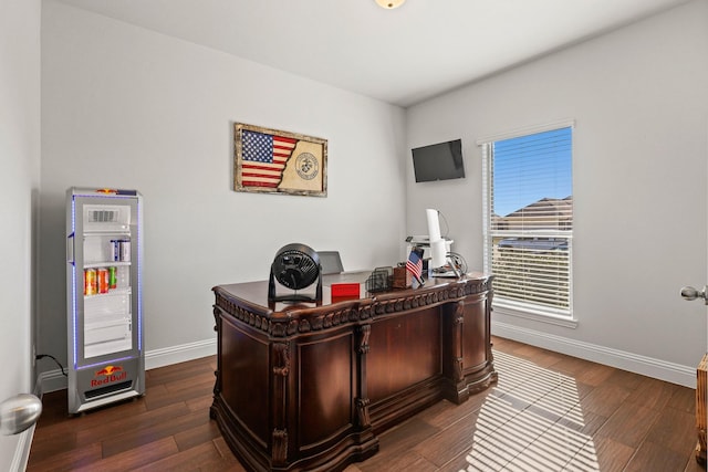 office space featuring dark hardwood / wood-style flooring