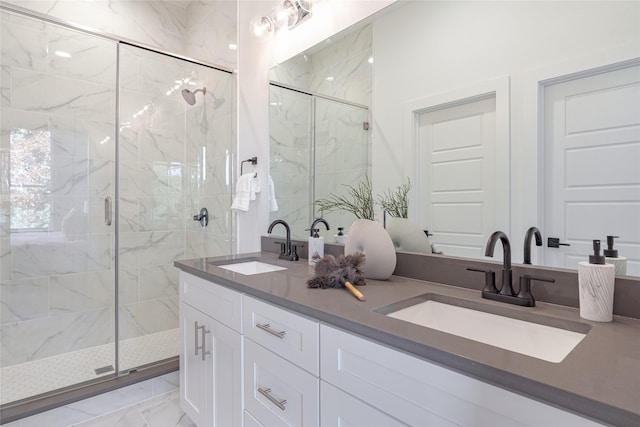 bathroom with vanity and walk in shower