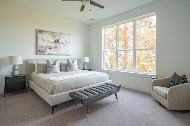 bedroom featuring ceiling fan and carpet flooring