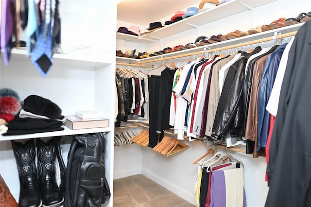 spacious closet featuring light carpet