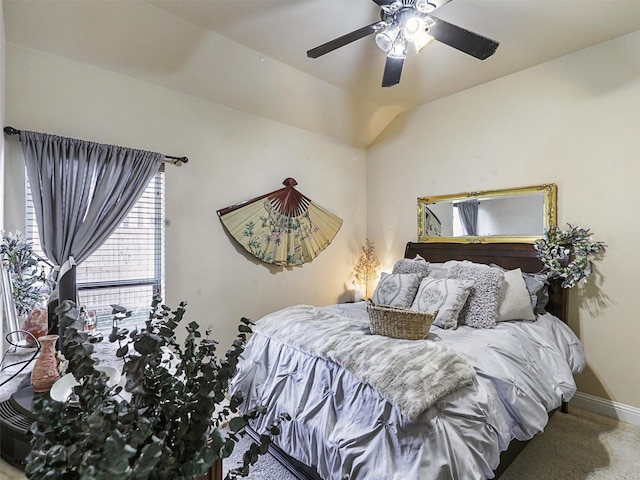 bedroom with vaulted ceiling and ceiling fan