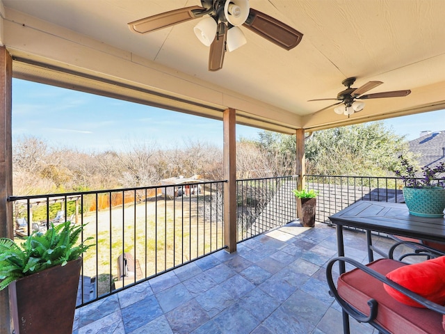 balcony with ceiling fan