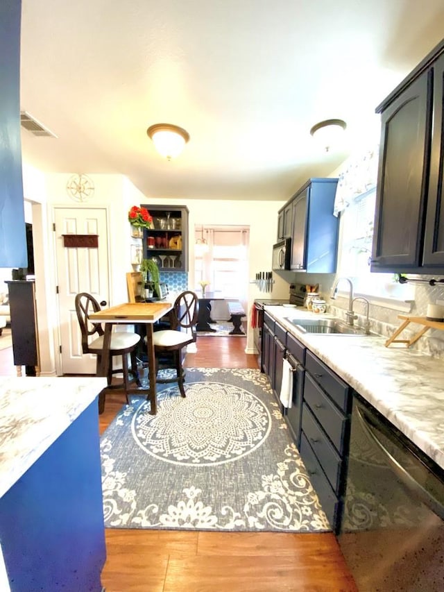 kitchen featuring dark wood-type flooring, stainless steel appliances, and sink