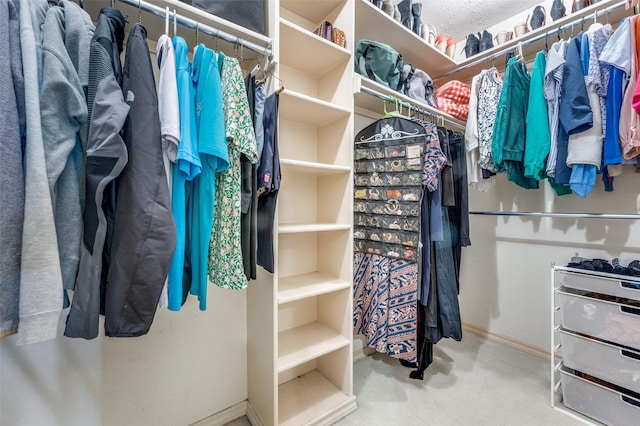 walk in closet featuring carpet flooring